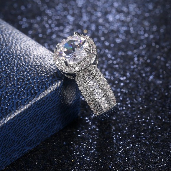 NEW QUEEN💍Silver (Stamped s925) Round Cut Halo Bridal Promise Ring, F007 - Picture 4 of 9